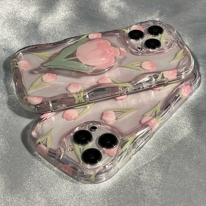 小众粉色郁金香支架适用小米17/15pro/14/13手机壳新款11/12s防摔红米k90/80/70/硅胶女note13全包软壳保护套