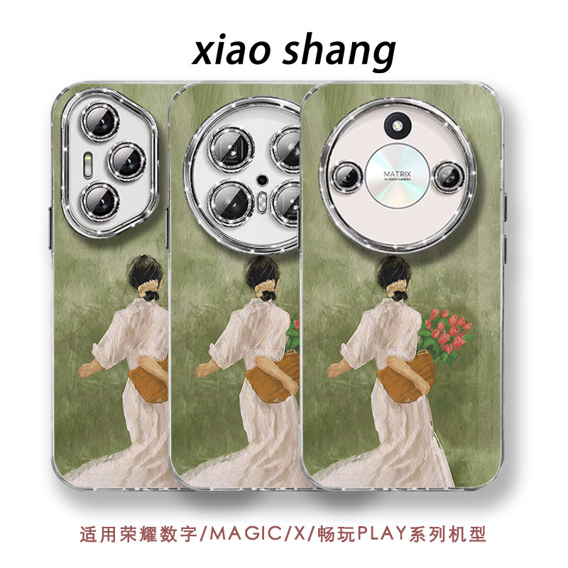 玫瑰花女孩适用荣耀500/400Pro/300/200手机壳100新女款90GT镜头膜x70防摔x60GT斜跨绳80全包magic7/6畅玩70
