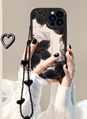水墨画花朵适用苹果17/16promax手机壳女新款iPhone15/14plus简约13/12mini款8/7/6plus2硅胶全包防摔保护套