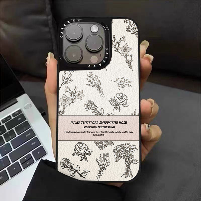 素描山茶花适用小米15Pro/14手机壳13Pro红米K70ultra新女款Redmik70刀锋小羊皮note14Pro高级感note13保护套