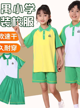 广州番禺区小学公立校服男女统一运动服套装纯棉短袖t恤绿色短裤