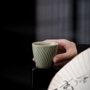 青瓷陶瓷茶杯手工跳刀喝茶杯 鼎舜 功夫茶具仿古品茗杯主人杯单杯