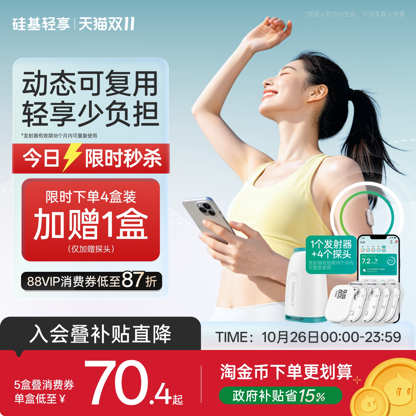 硅基轻享动态血糖仪家用老人免扎手指24小时血糖动…