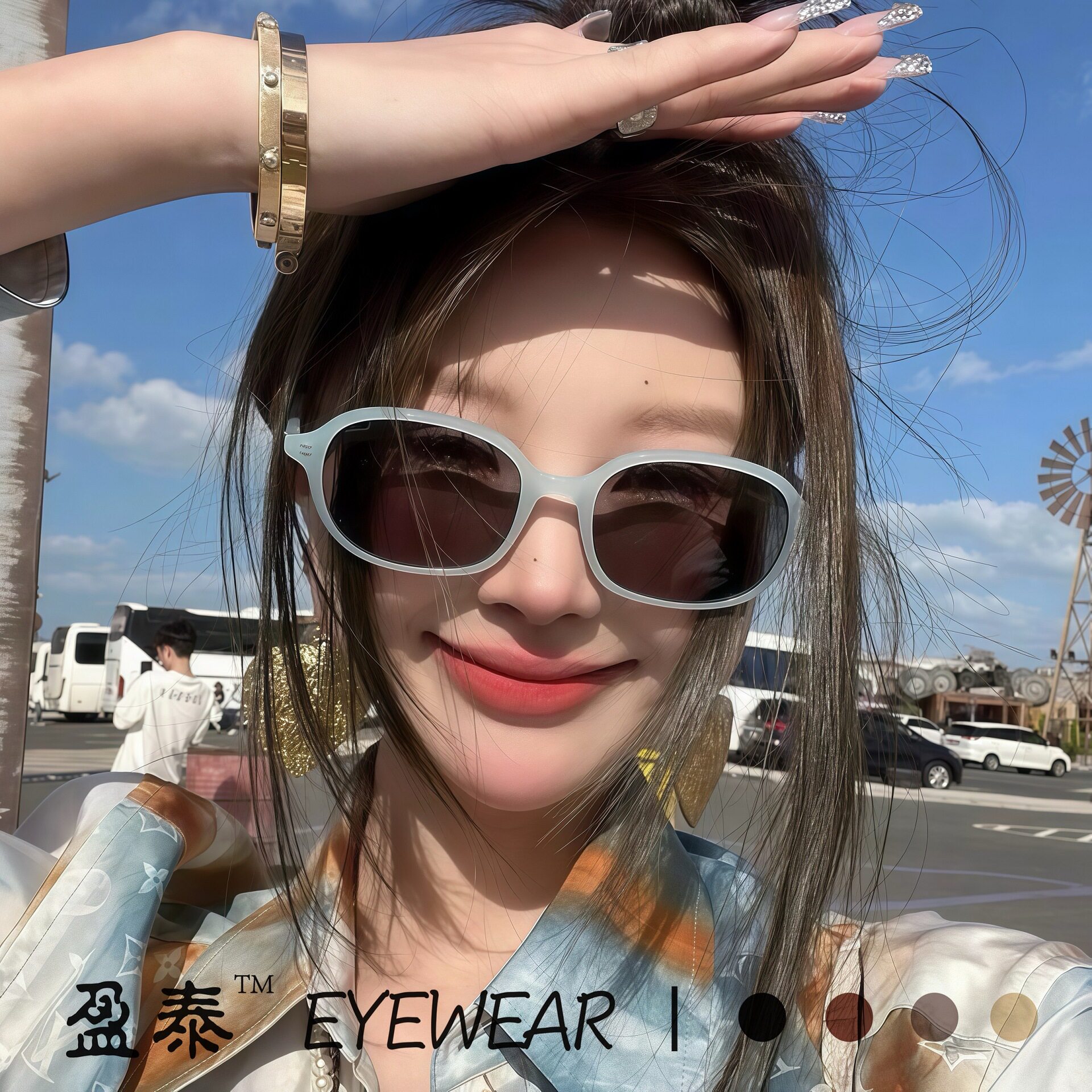 日本moleubak夏天多巴胺海边防晒墨镜女椭圆猫眼偏光防紫外线