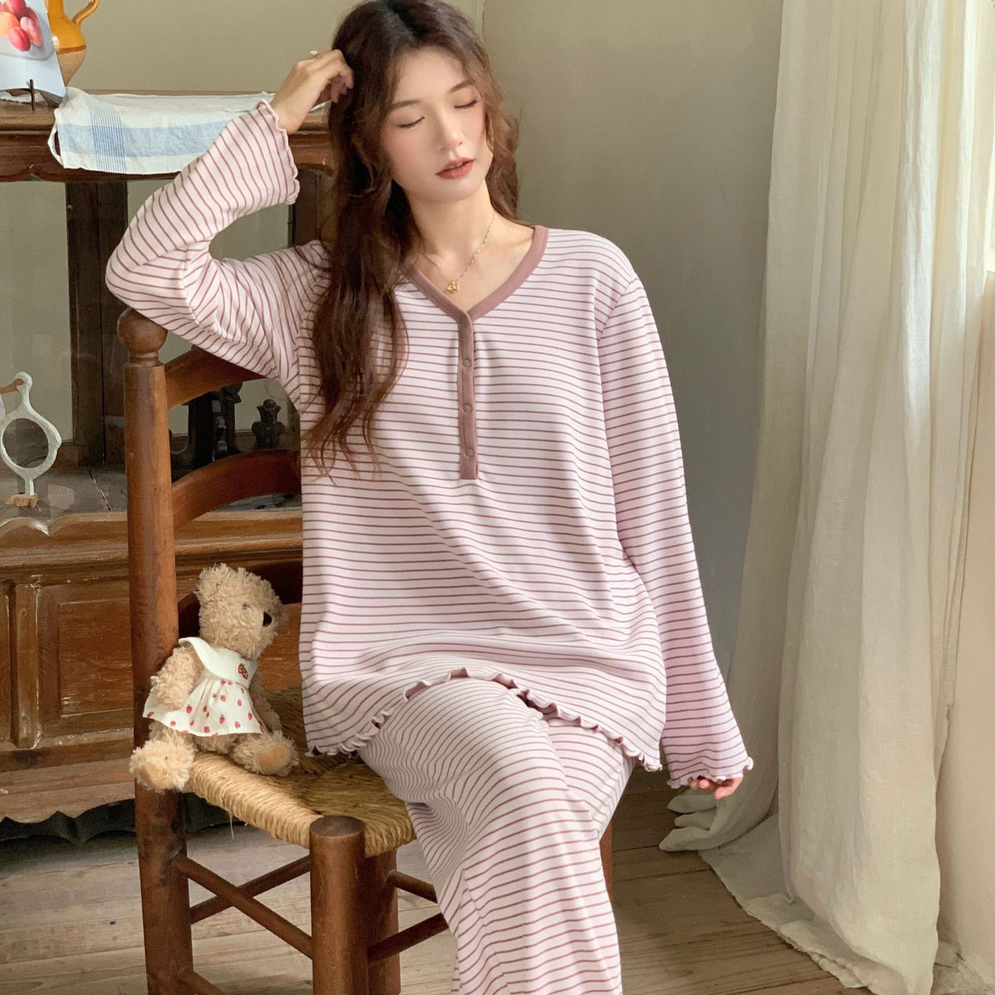 法国Cherry Kitty德绒月子服春秋季孕妇哺乳睡衣产后喂奶孕期