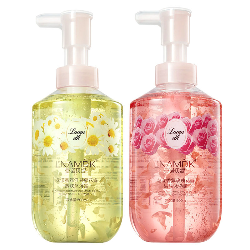 新款推荐玫瑰花瓣沐浴露洋甘菊持久留香补水滋润男女通用沐浴乳