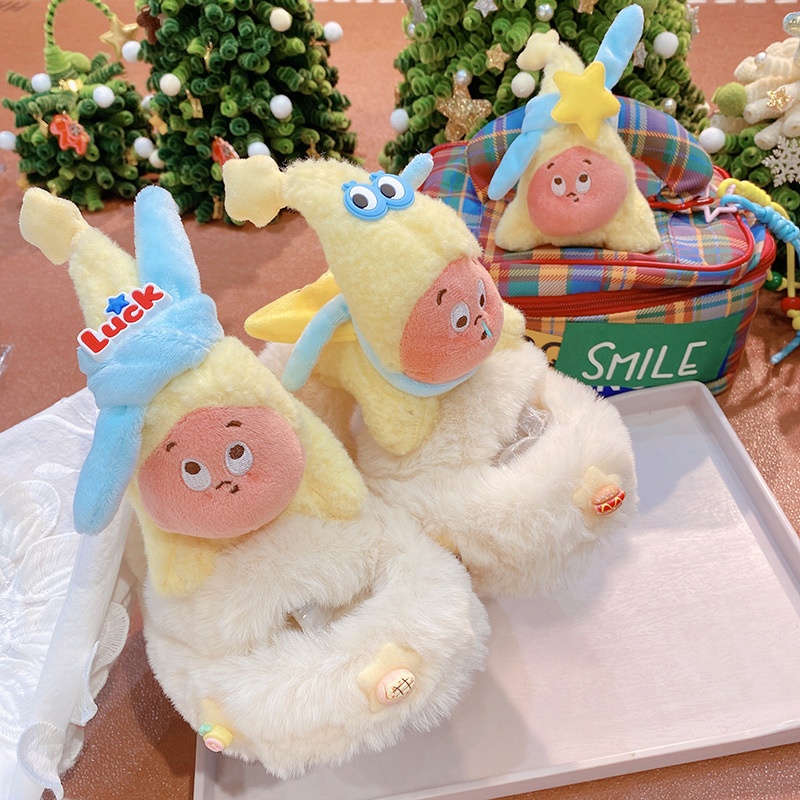 hd10340a08原创款好运大眼睛毛茸茸厚底拖鞋家居外穿毛毛拖鞋