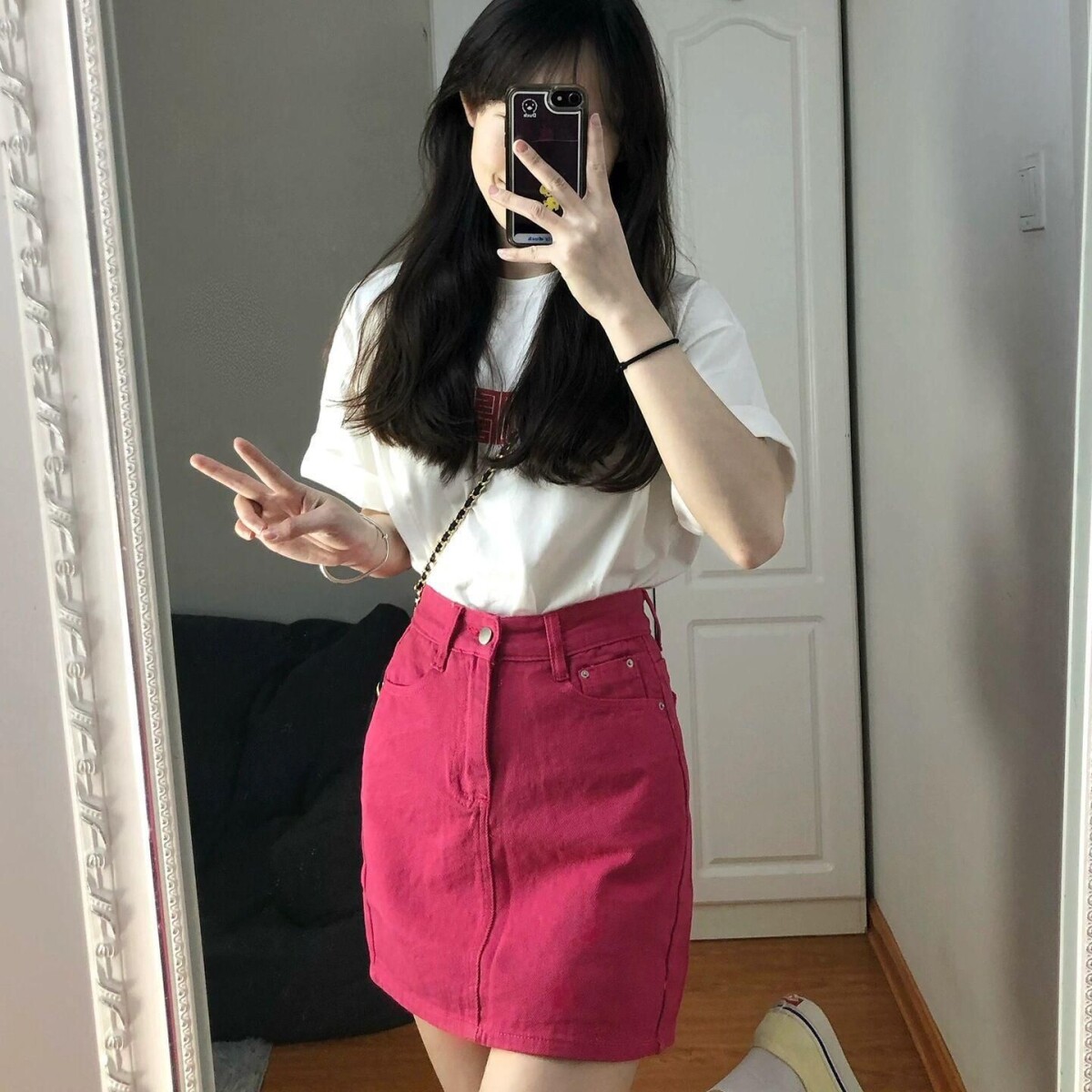 玫红色牛仔半身裙女夏季高腰a字裙宽松显瘦辣妹包臀短裙2026年ins