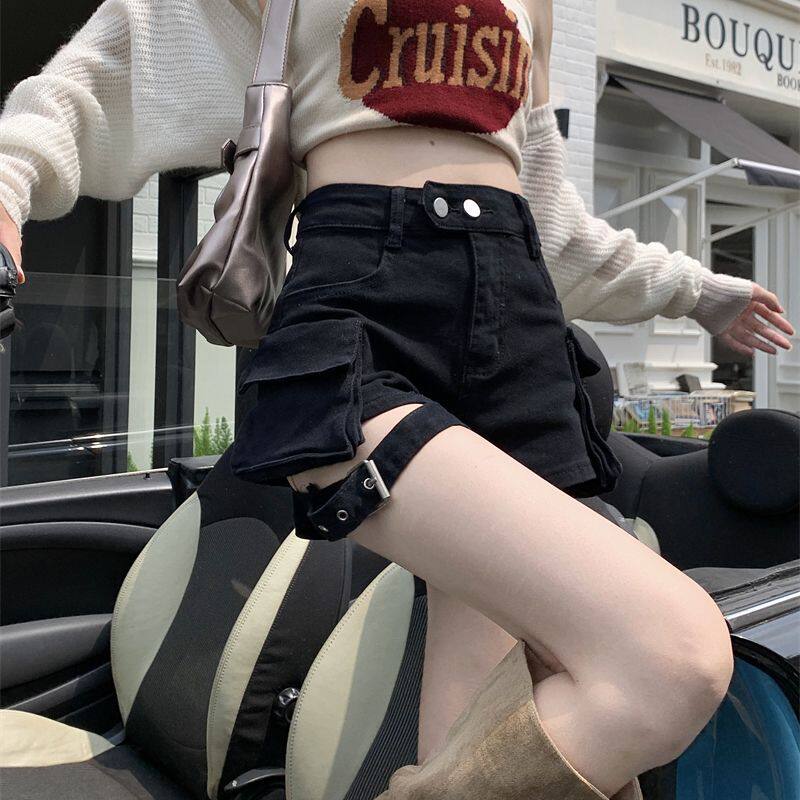 黑色牛仔短裤爆款女2025新款春夏季高腰小个子工装外穿休闲热裤子