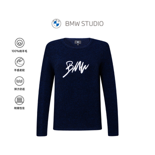 秋季 官方正品 纯羊毛休闲圆领保暖女士针织毛衣 STUDIO宝马女装 BMW