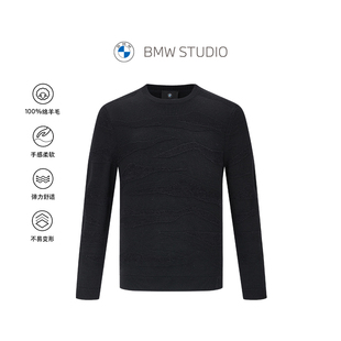 100%绵羊毛 毛衣保暖圆领套头针织衫 BMW 长袖 男 STUDIO宝马男装