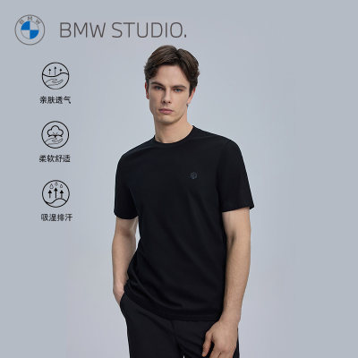 【吸湿排汗】BMW Studio宝马男装2024春夏新品100%棉短袖t恤男士