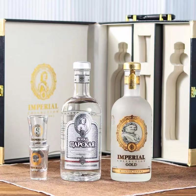 俄罗斯沙皇伏特加原装进口金银标白酒绝对40度原味洋酒高端礼盒装