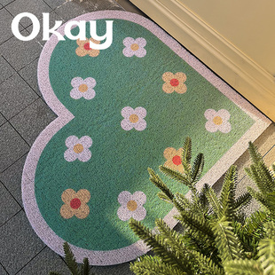入户门地垫可爱少女进门家用耐脏丝圈简约脚垫可裁 okay爱心花朵