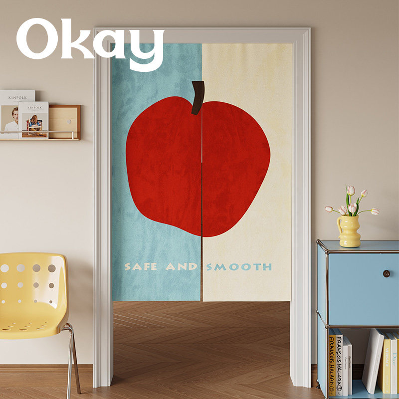 okay拼色苹果门帘韩系短款遮挡帘厨房防油烟半开卧室免打孔隔断帘