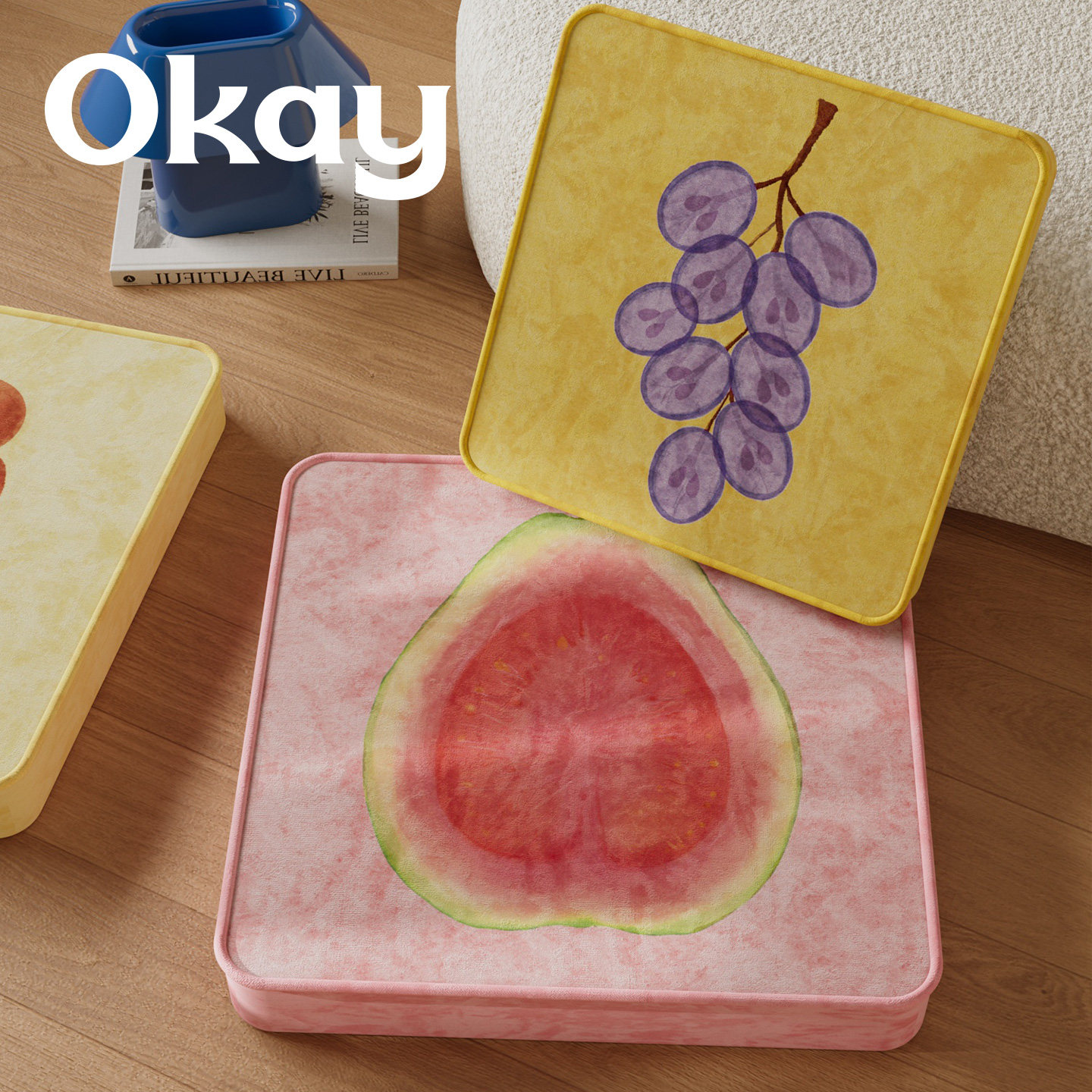 okay印染水果蒲团软坐垫 ins客厅防滑可拆洗风榻榻米看书韩系椅垫