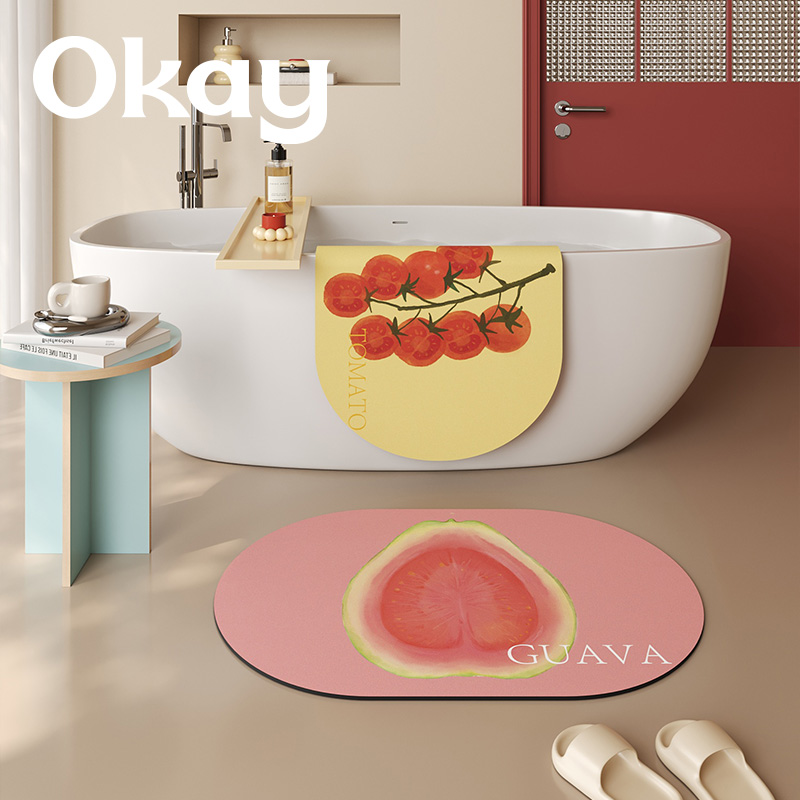 okay印染水果浴室吸水地垫纯色韩系厕所门口脚垫卫生间门垫防滑垫