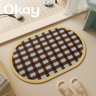 okay格纹拾梦浴室吸水地垫百搭简约厕所门口脚垫卫生间门垫防滑垫