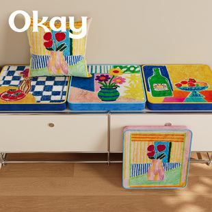 okay涂鸦哈林蒲团软坐垫 ins客厅防滑可拆洗风榻榻米看书韩系椅垫