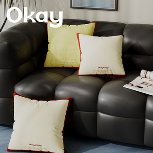 okay简约边框纯色客厅抱枕套沙发抱枕靠垫办公室腰枕套床头靠背垫