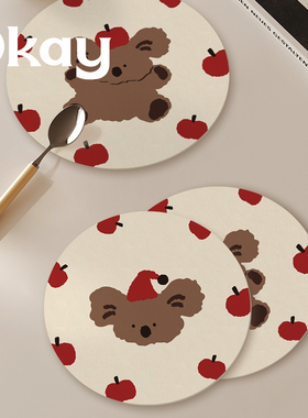 OKAY呆萌考拉隔热垫杯垫皮革餐垫家用桌垫厨房垫防滑吸水防烫碗垫