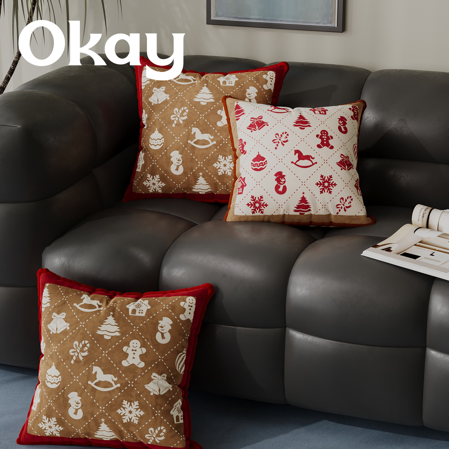 okay波尼圣诞韩系抱枕套沙发抱枕靠垫百搭办公室腰枕套床头靠背垫
