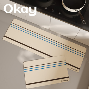 okay韩系线条厨房地垫吸水吸油防滑耐脏脚垫高级感百搭简约地垫子