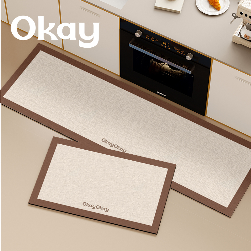 okay多巴胺边框厨房地垫吸水吸油防滑耐脏脚垫纯色百搭简约地垫子
