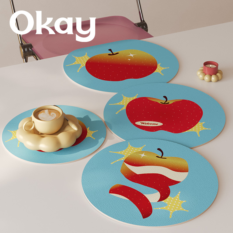 OKAY清新苹果隔热垫杯垫皮革餐碗垫家用桌垫厨房垫防滑吸水防烫垫