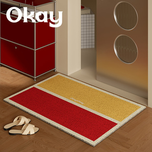 okay复古波点丝圈入户地垫门口家用可裁剪 pvc耐脏防滑除尘脚垫子