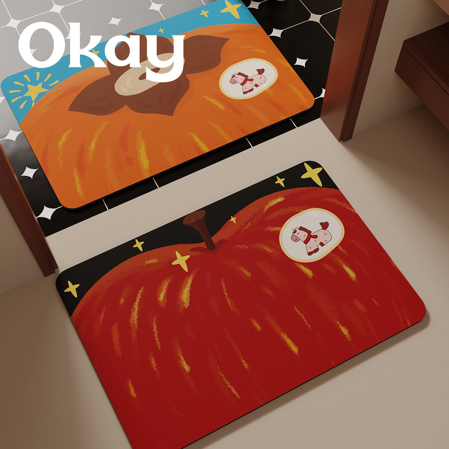 okay苹果小马浴室吸水地垫新年红色厕所门口脚垫卫生间门垫防滑垫,居家布艺,家用脚垫,淘宝优惠券,粉丝福利购,淘宝优惠卷