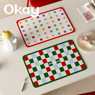 OKAY彩色方块皮革餐垫防水防油 pvc可擦免洗鼠标垫杯垫碗垫隔热垫