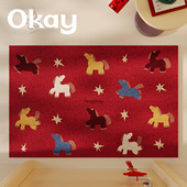 okay马年红色丝圈入户地垫门口家用可裁剪 pvc耐脏防滑除尘脚垫子