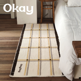 okay巧克力 复古地毯卧室方格撞色少女心奶油床边毯耐脏简约脚垫