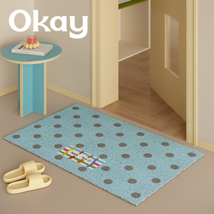 okay清新波点丝圈入户地垫门口家用可裁剪 pvc耐脏防滑除尘脚垫子