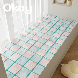 清梦水蓝飘窗垫阳台四季 通用韩系不易皱亲肤防滑毛绒卧室窗台坐垫