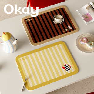 okay韩系条纹沥水垫厨房水池台面吸水垫高级感餐桌隔热防滑保护垫