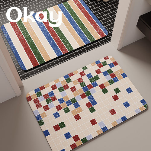 okay格鲁吉亚浴室吸水地垫线条格子厕所门口脚垫卫生间门垫防滑垫