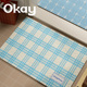 okay蓝色格纹丝圈入户地垫门口家用可裁剪 pvc耐脏防滑除尘脚垫子