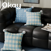 okay蓝色格纹简约客厅抱枕套沙发抱枕靠垫办公室腰枕套床头靠背垫