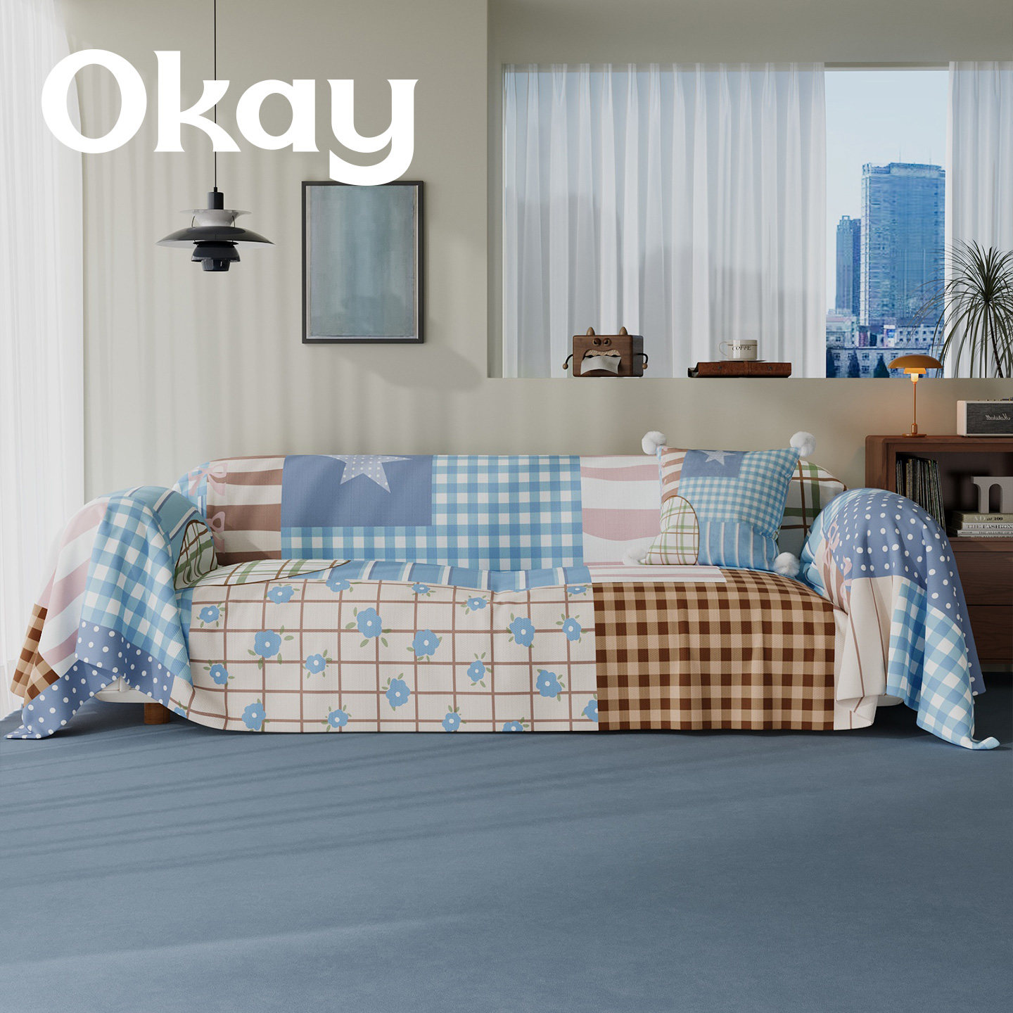 okay云絮拼格沙发巾四季通用 ins风韩系全包沙发盖布套罩简约百搭,居家布艺,沙发套,淘宝优惠券,粉丝福利购,淘宝优惠卷