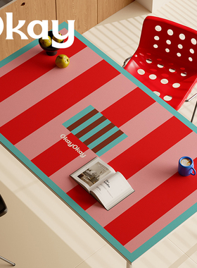 OKAY复古条纹 方形桌垫皮革餐桌垫pvc简约防水防油耐脏隔热垫桌布