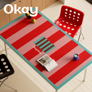 OKAY复古条纹 方形桌垫皮革餐桌垫pvc简约防水防油耐脏隔热垫桌布