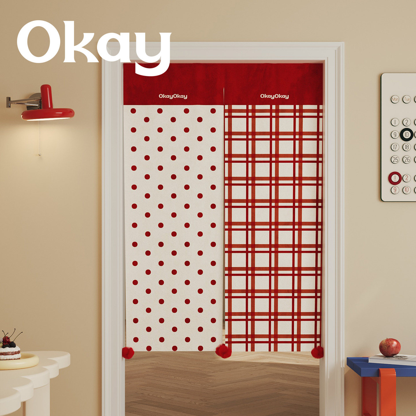 okay绛星疏点门帘韩系新年遮挡帘厨房防油烟半开卧室免打孔隔断帘,居家布艺,门帘,淘宝优惠券,粉丝福利购,淘宝优惠卷