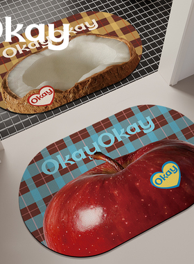 okay椰子苹果浴室吸水地垫软硅藻泥厕所门口脚垫卫生间门垫子防滑