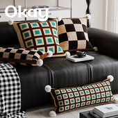 okay复古方格长条抱枕客厅沙发百搭氛围感枕套腰枕靠枕午睡枕车载