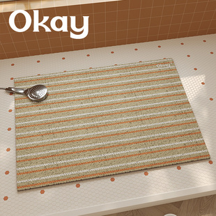okay木质条纹浴室丝圈地垫韩系卫生间防滑洗手间淋浴房洗澡防摔垫