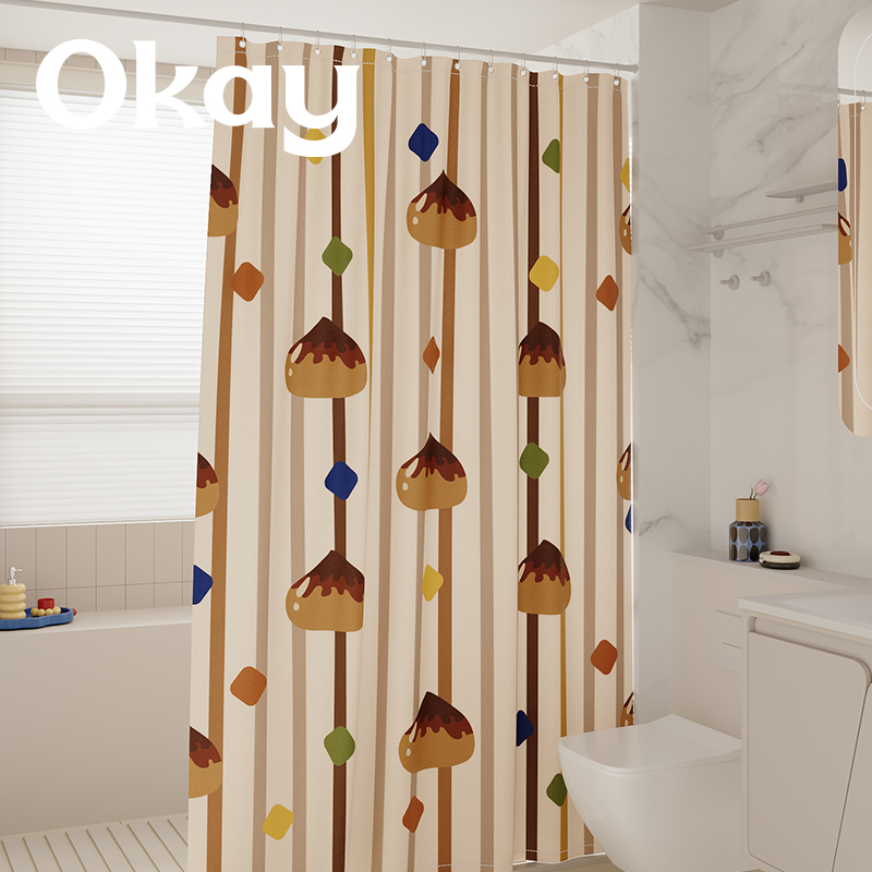 okay可爱栗子浴帘韩系防水卫生间隔断挂帘氛围感淋浴间免打孔门帘