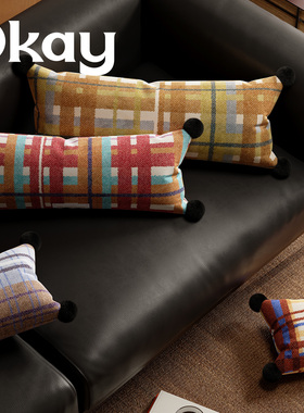 红棕条纹新年长款抱枕套沙发抱枕圣诞红色氛围感车载家用靠枕腰枕