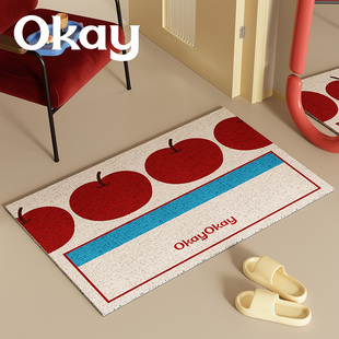 okay苹果午餐丝圈入户地垫门口家用可裁剪 pvc耐脏防滑除尘脚垫子